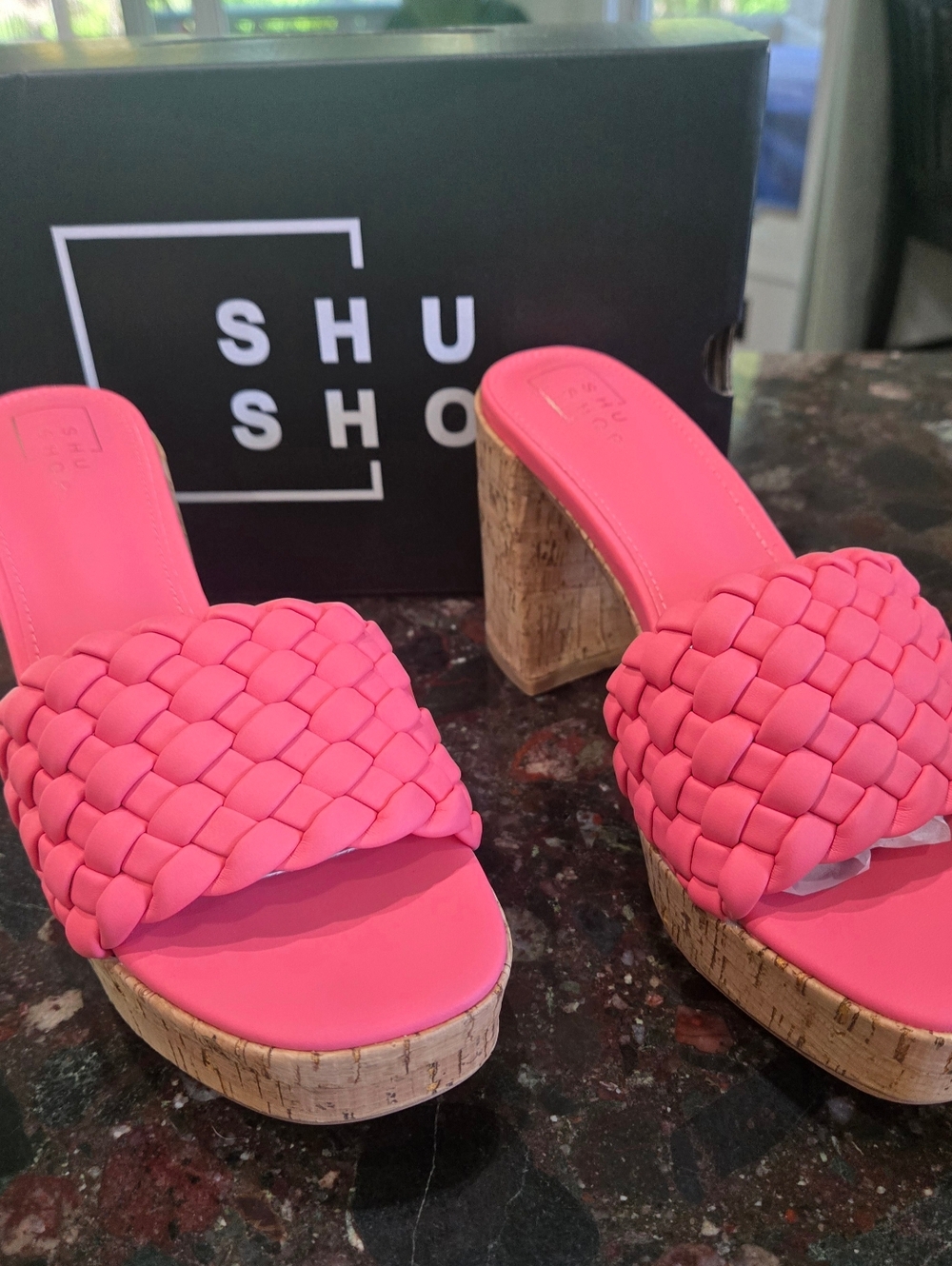 ShuShop Hot Pink Woven Cork Heel Mules